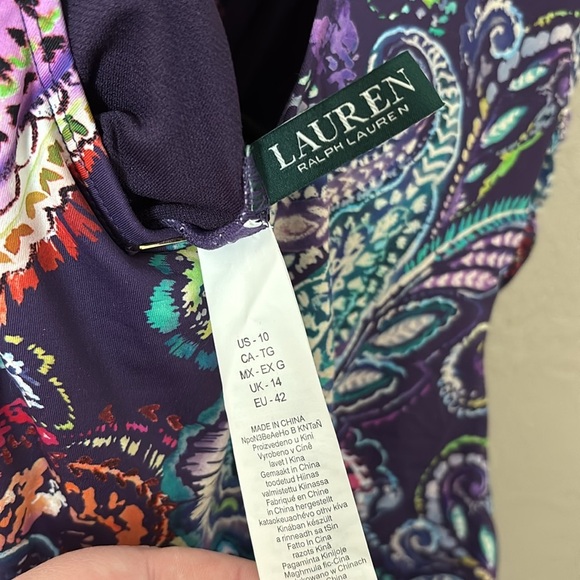 Lauren Ralph Lauren EGGPLANT Captiva Paisley Underwire One-Piece Swimsuit, US 10 - Picture 10 of 10
